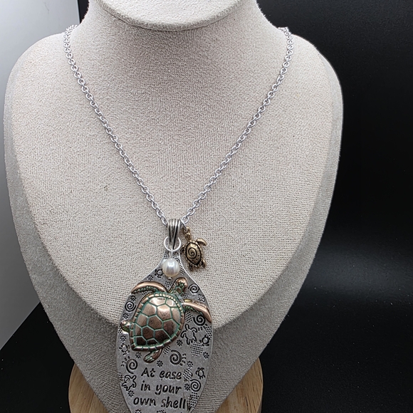 Silver and Bronze Turtle Pendant Spoon Necklace (1649) - Picture 2 of 2